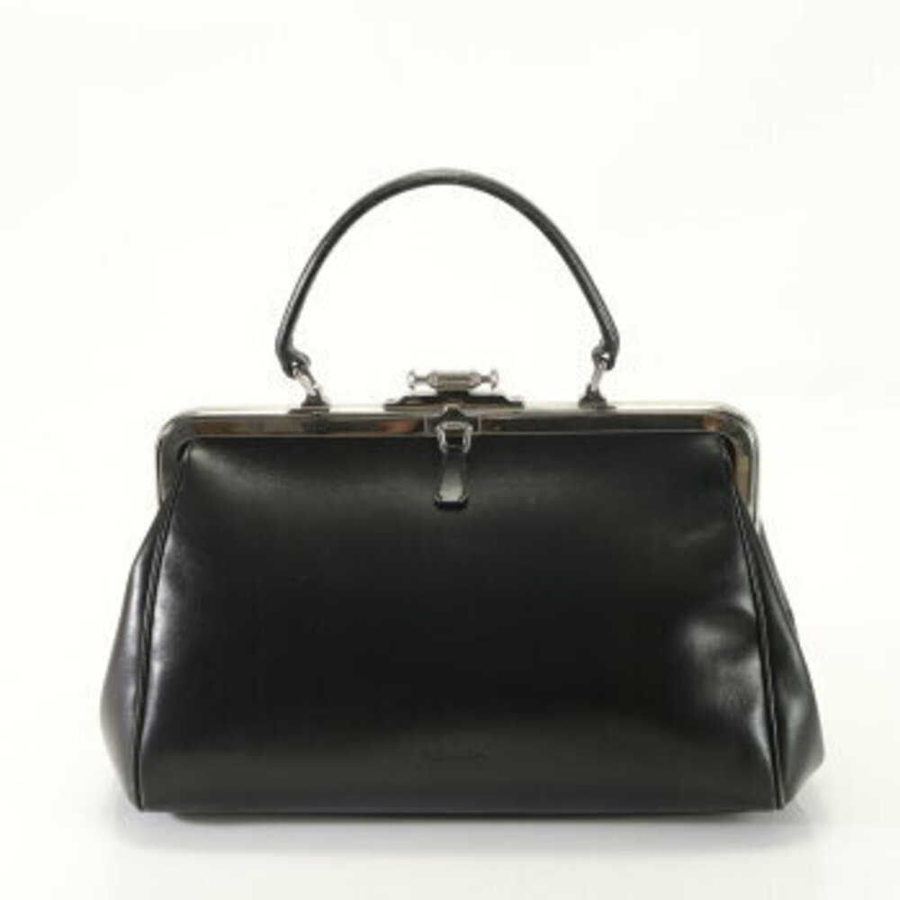Prada clasp closure leather handbag tote top handles black